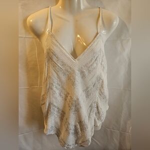 GUESS White Swiss Dot Metallic Thread Cami Tank Top Open Back Tie Size S